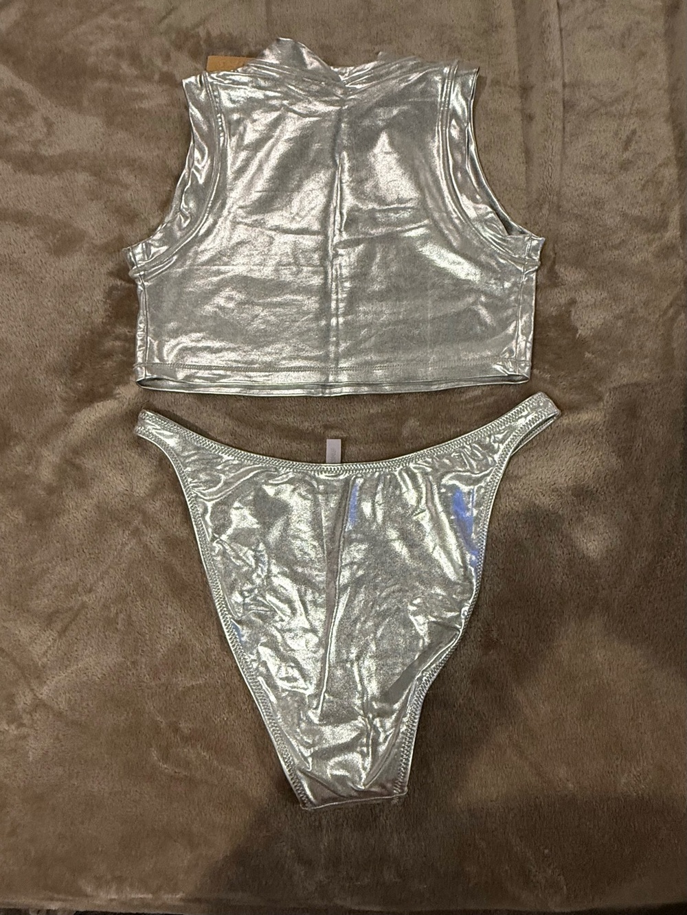 NWT! SKIMS Limited Edition - Metallic Swim - Nickel / Silver Bikini Set - Picture 3 of 5